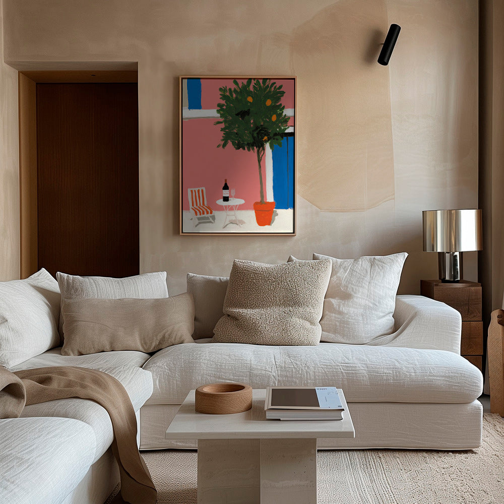 Arte da cucina con vaso di agrumi in terrazza