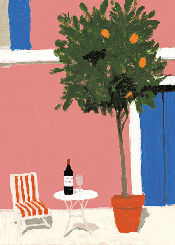 Arte da cucina con vaso di agrumi in terrazza