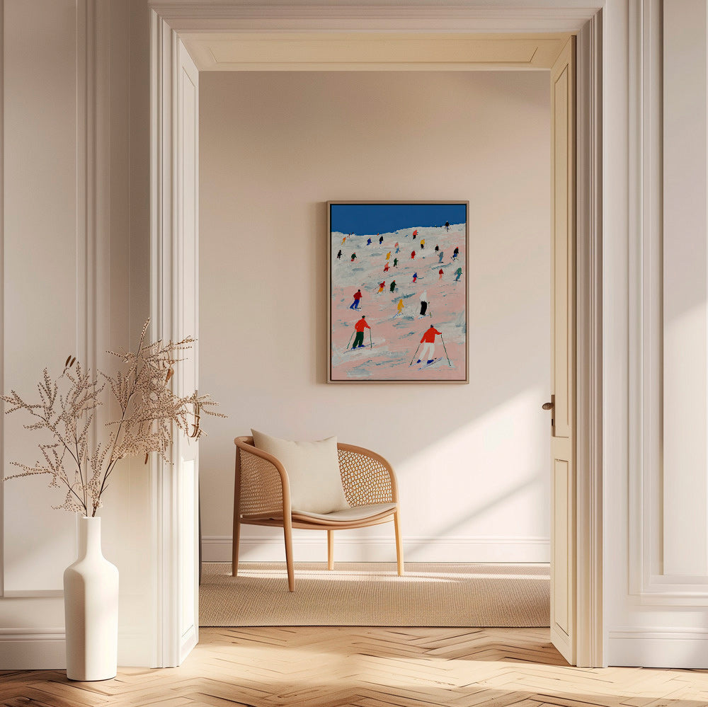 Quadro sportivo sci su pendio colorato