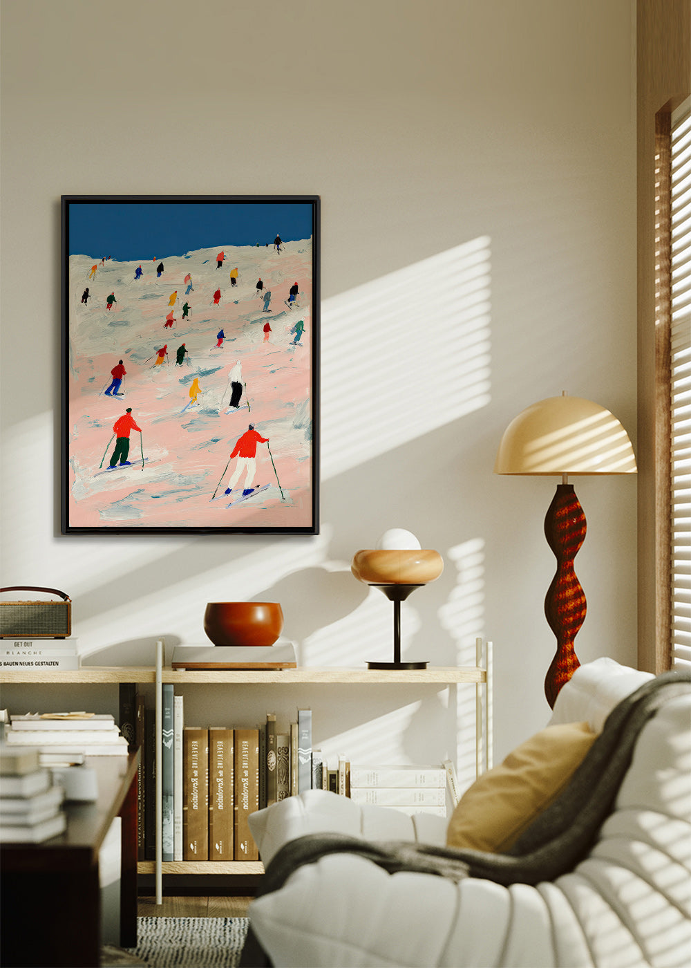 Quadro sportivo sci su pendio colorato