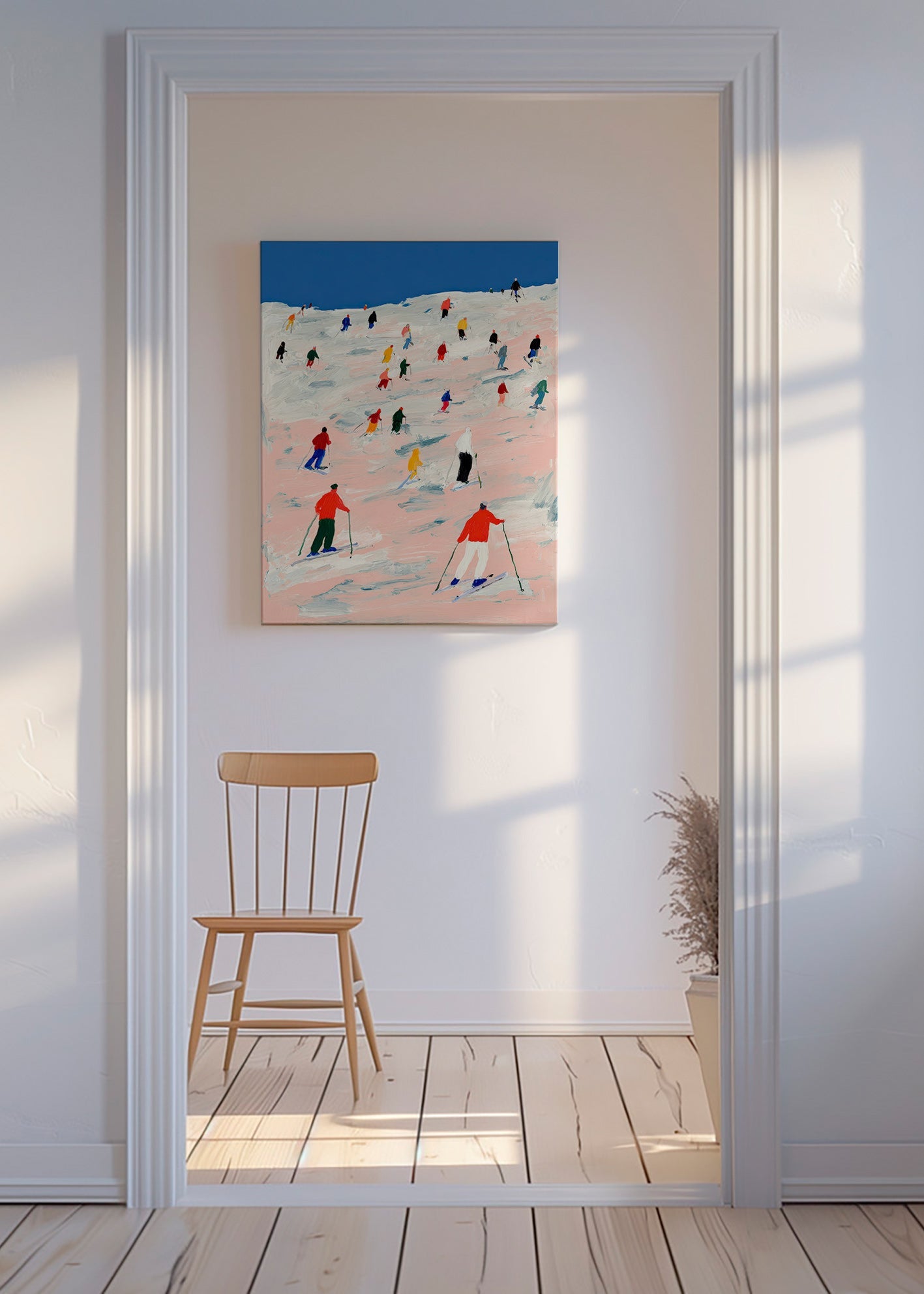 Quadro sportivo sci su pendio colorato