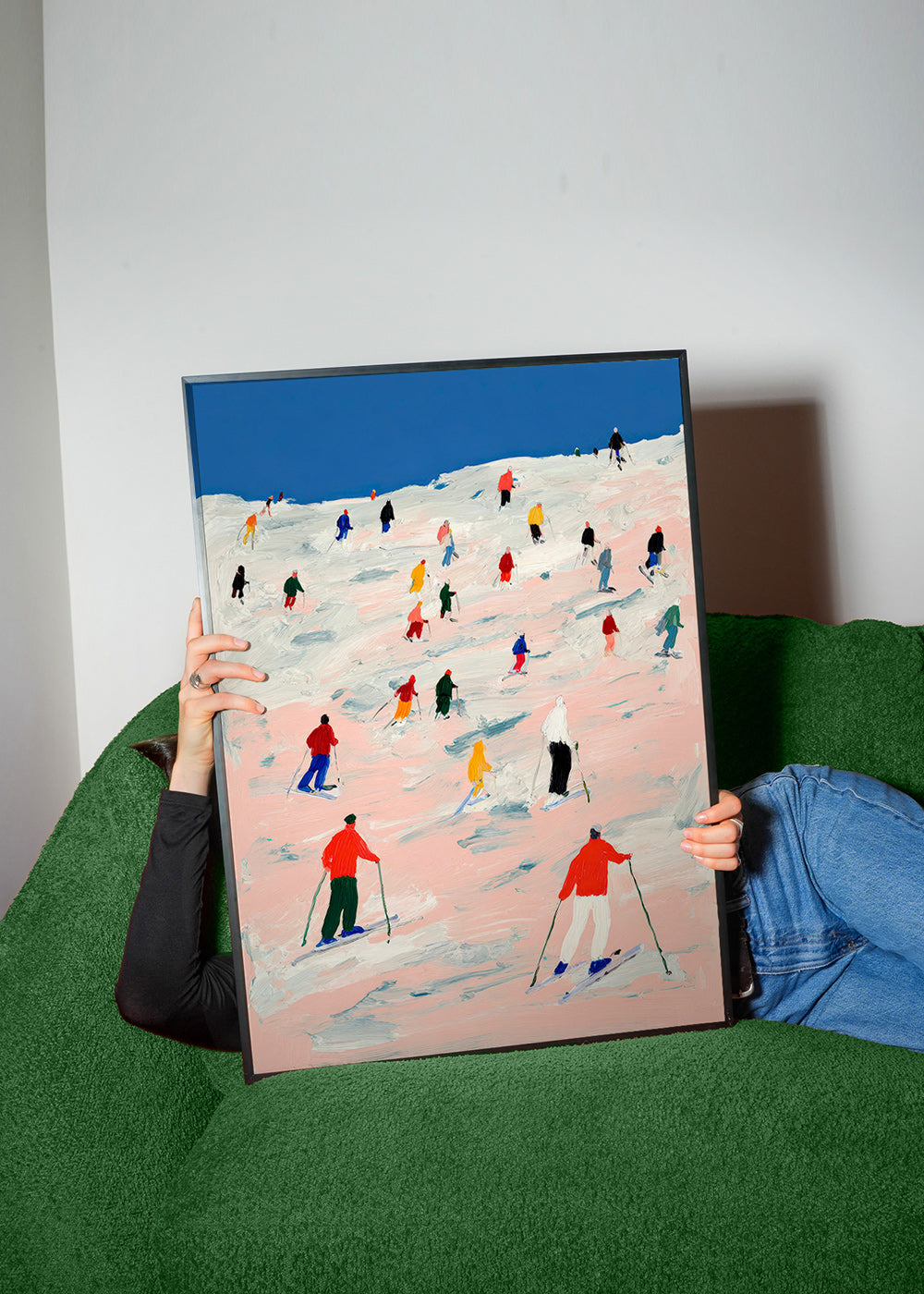Quadro sportivo sci su pendio colorato