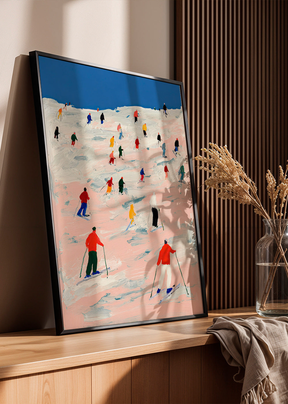 Quadro sportivo sci su pendio colorato
