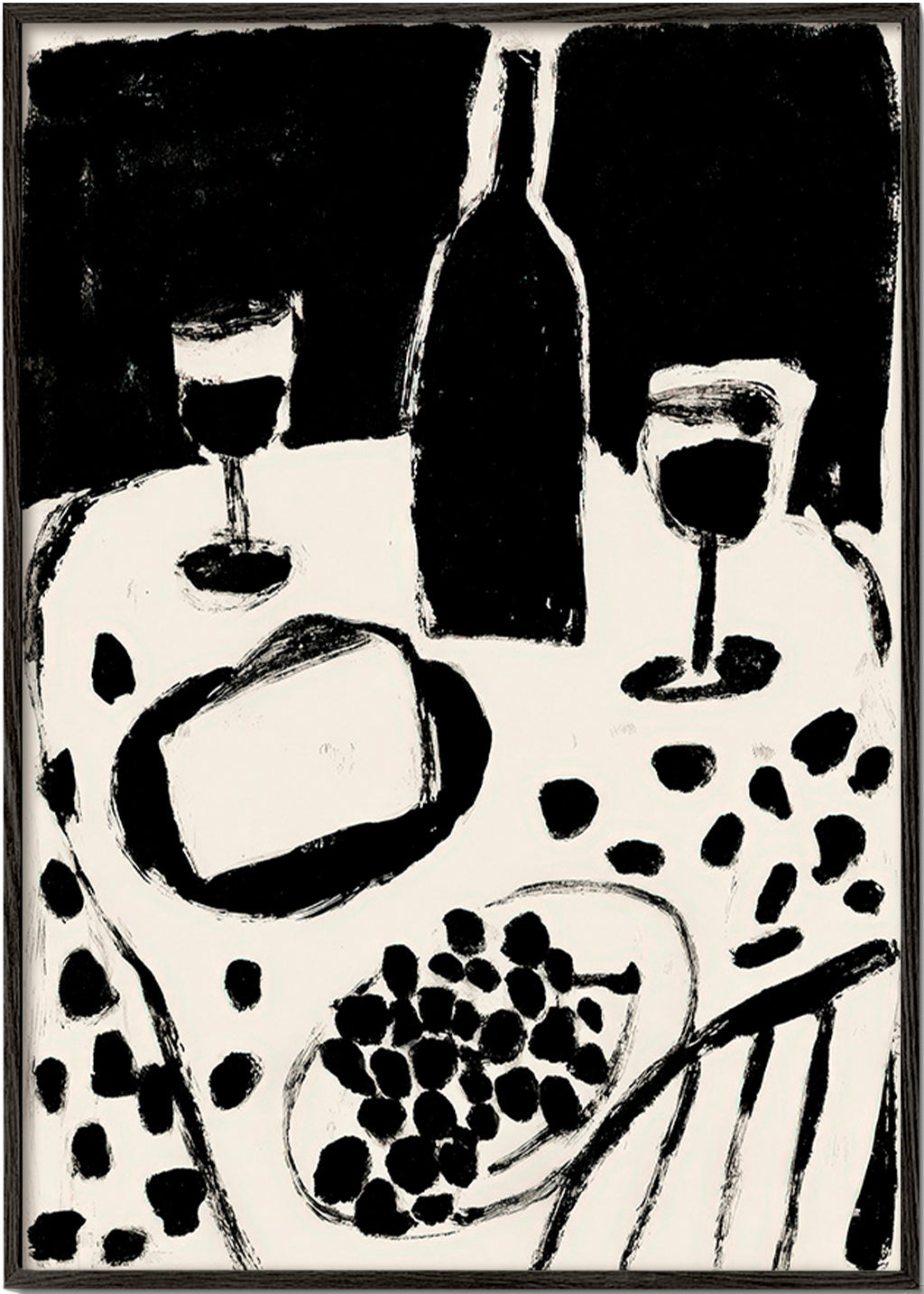 Arte da cucina: bottiglia e uva in monocromo