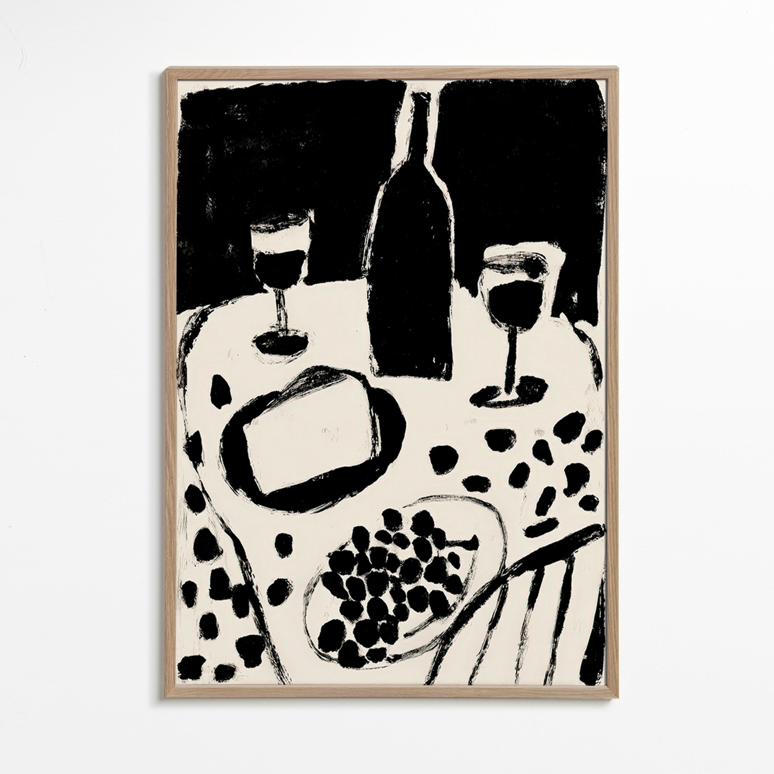 Arte da cucina: bottiglia e uva in monocromo