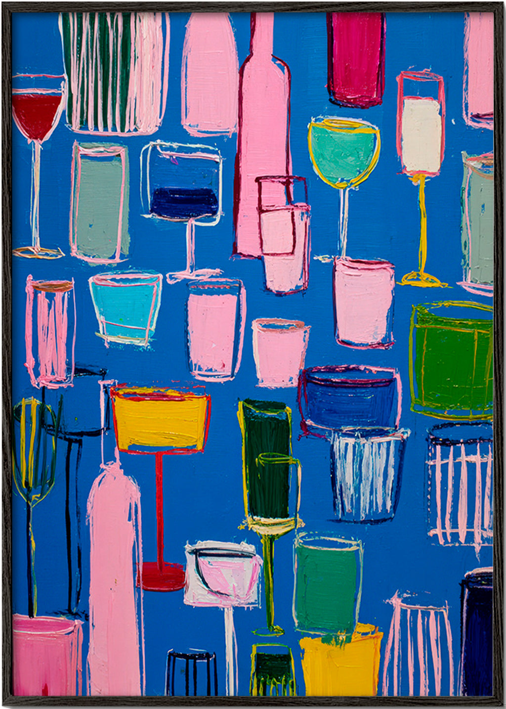 Arte da cucina: cocktail colorati su fondo blu