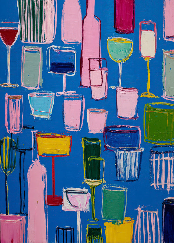 Arte da cucina: cocktail colorati su fondo blu