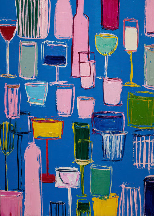 Arte da cucina: cocktail colorati su fondo blu