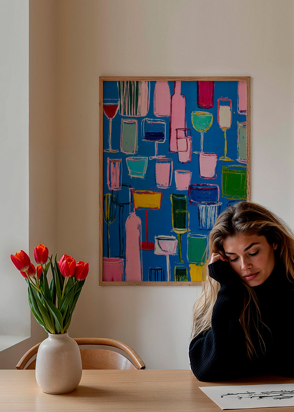 Arte da cucina: cocktail colorati su fondo blu