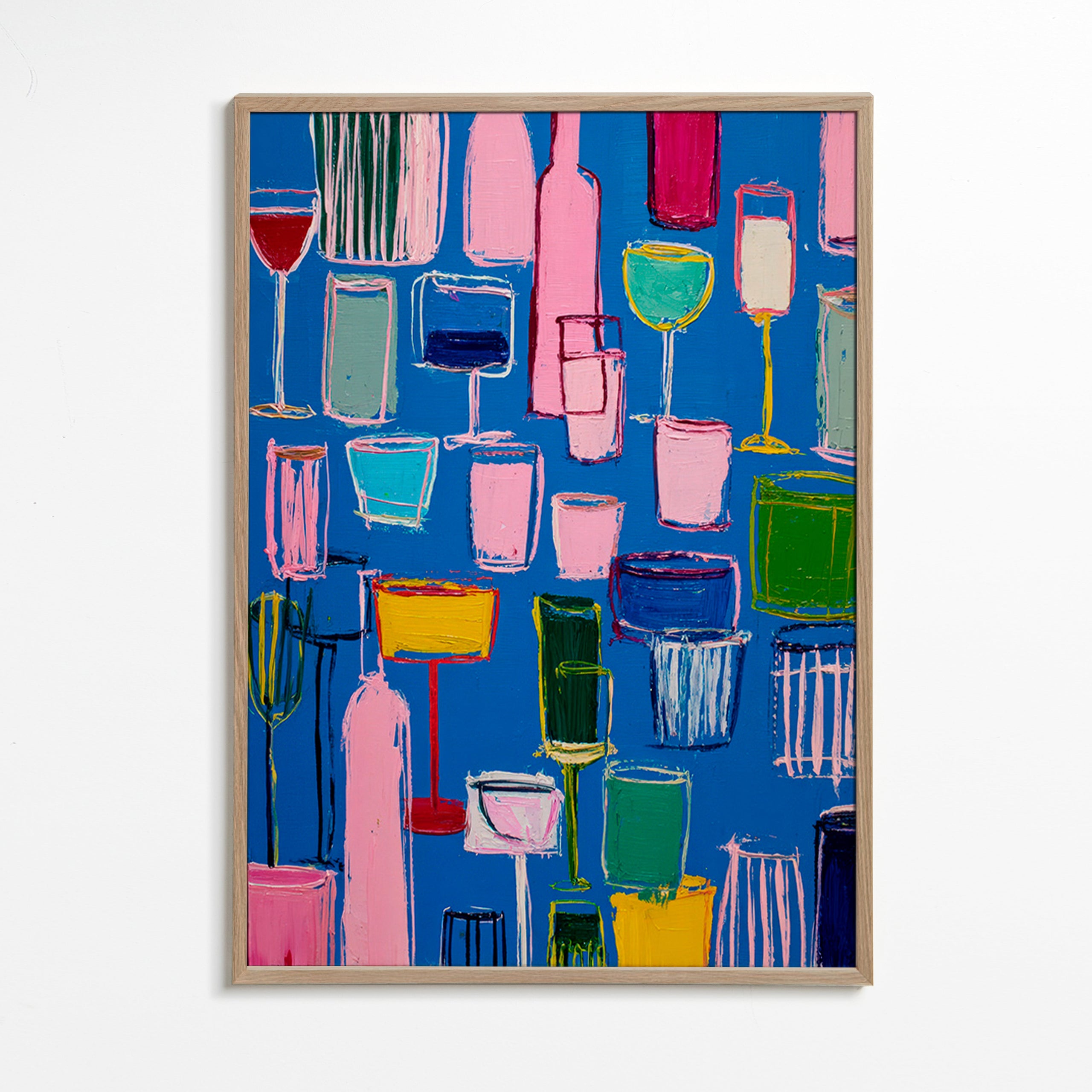 Arte da cucina: cocktail colorati su fondo blu