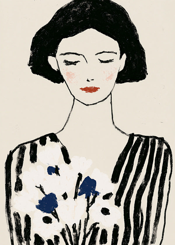 Illustrazione: ritratto femminile con fiori