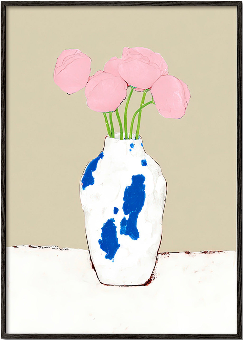 Stampa botanica con peonie in vaso blu