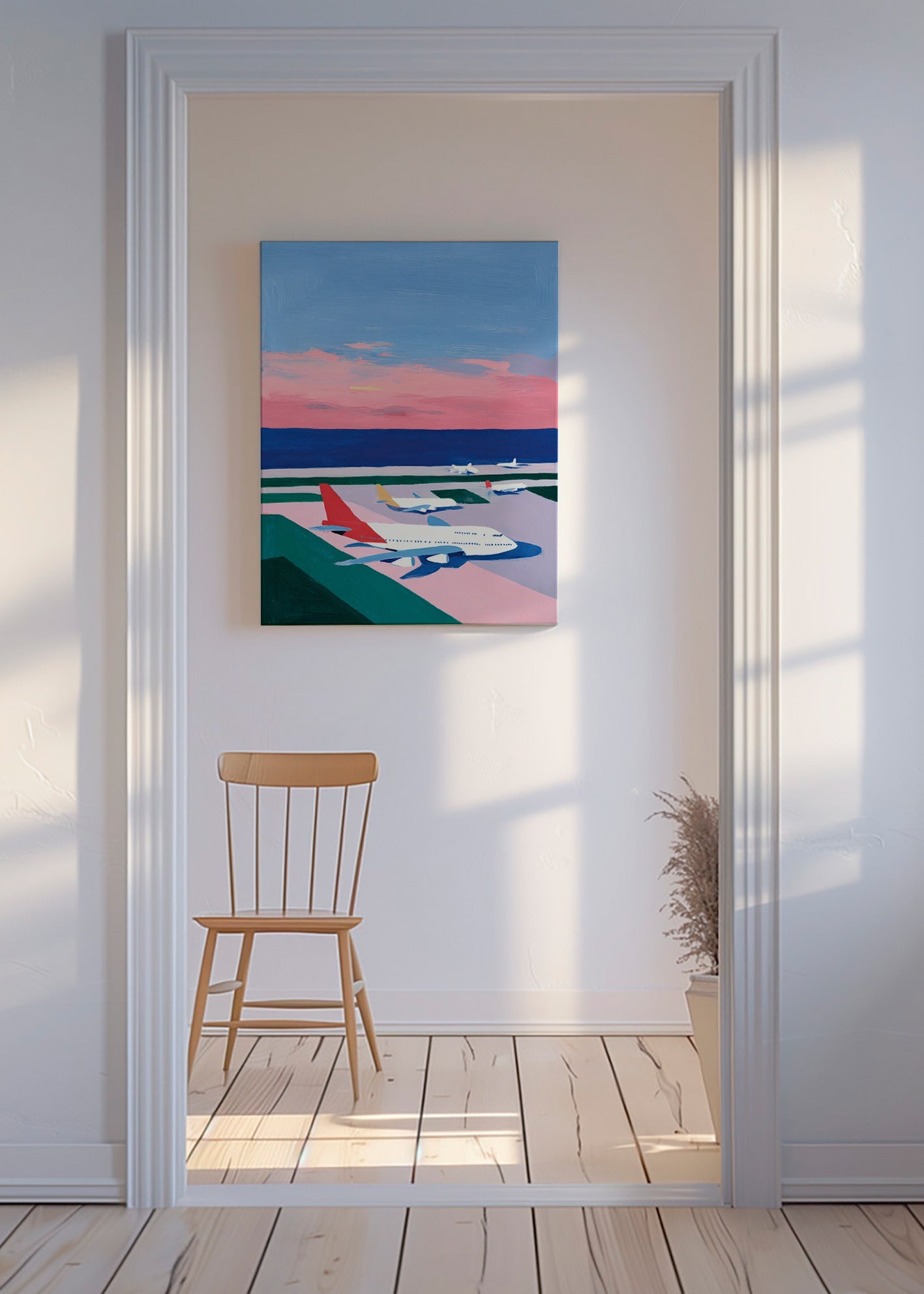 Poster di viaggio con pista al tramonto