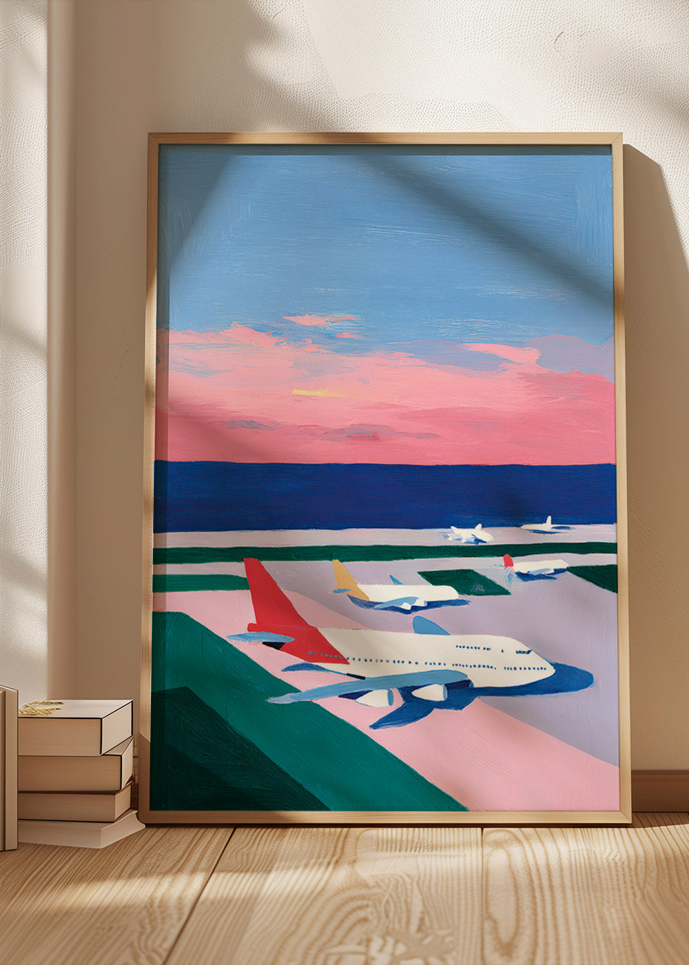 Poster di viaggio con pista al tramonto