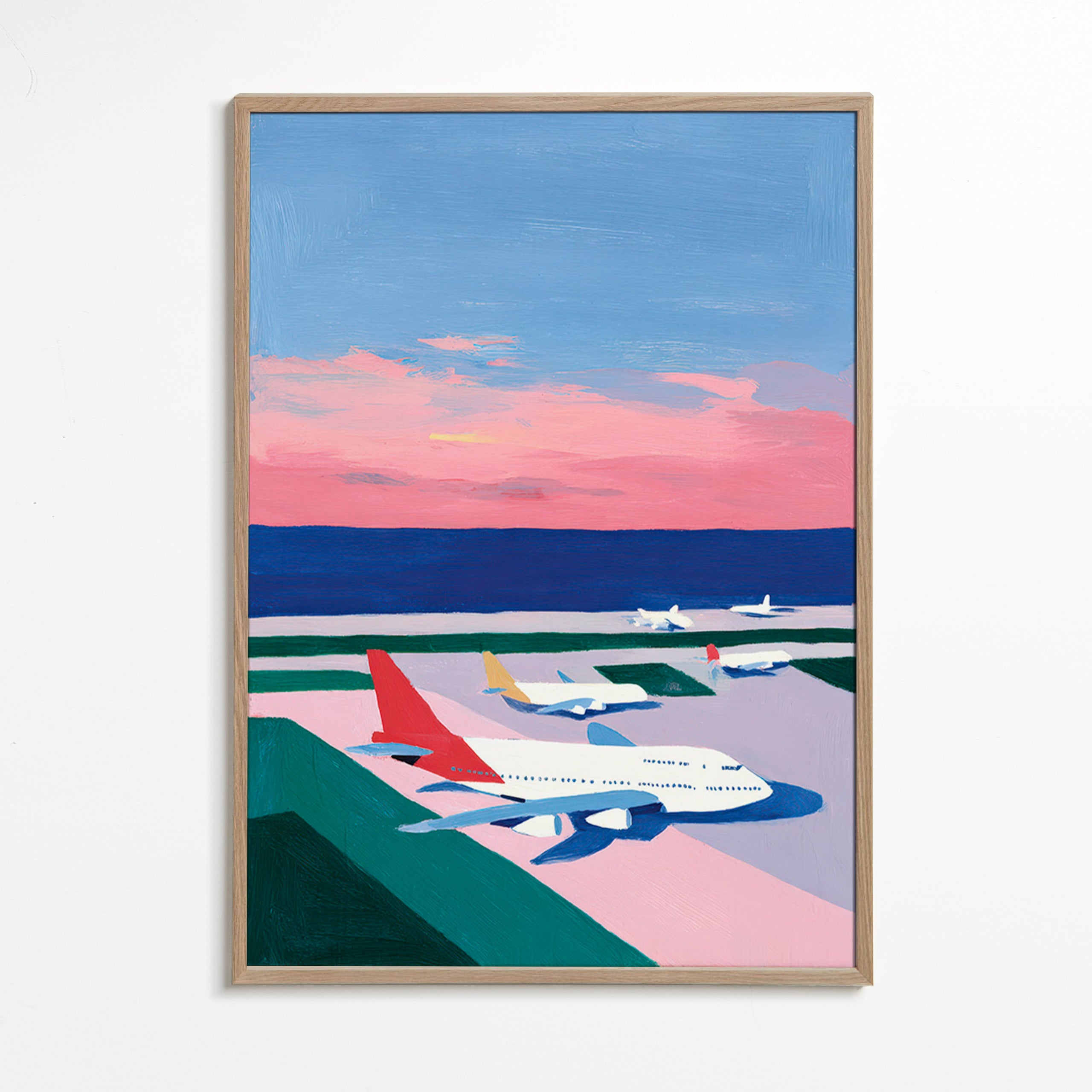 Poster di viaggio con pista al tramonto
