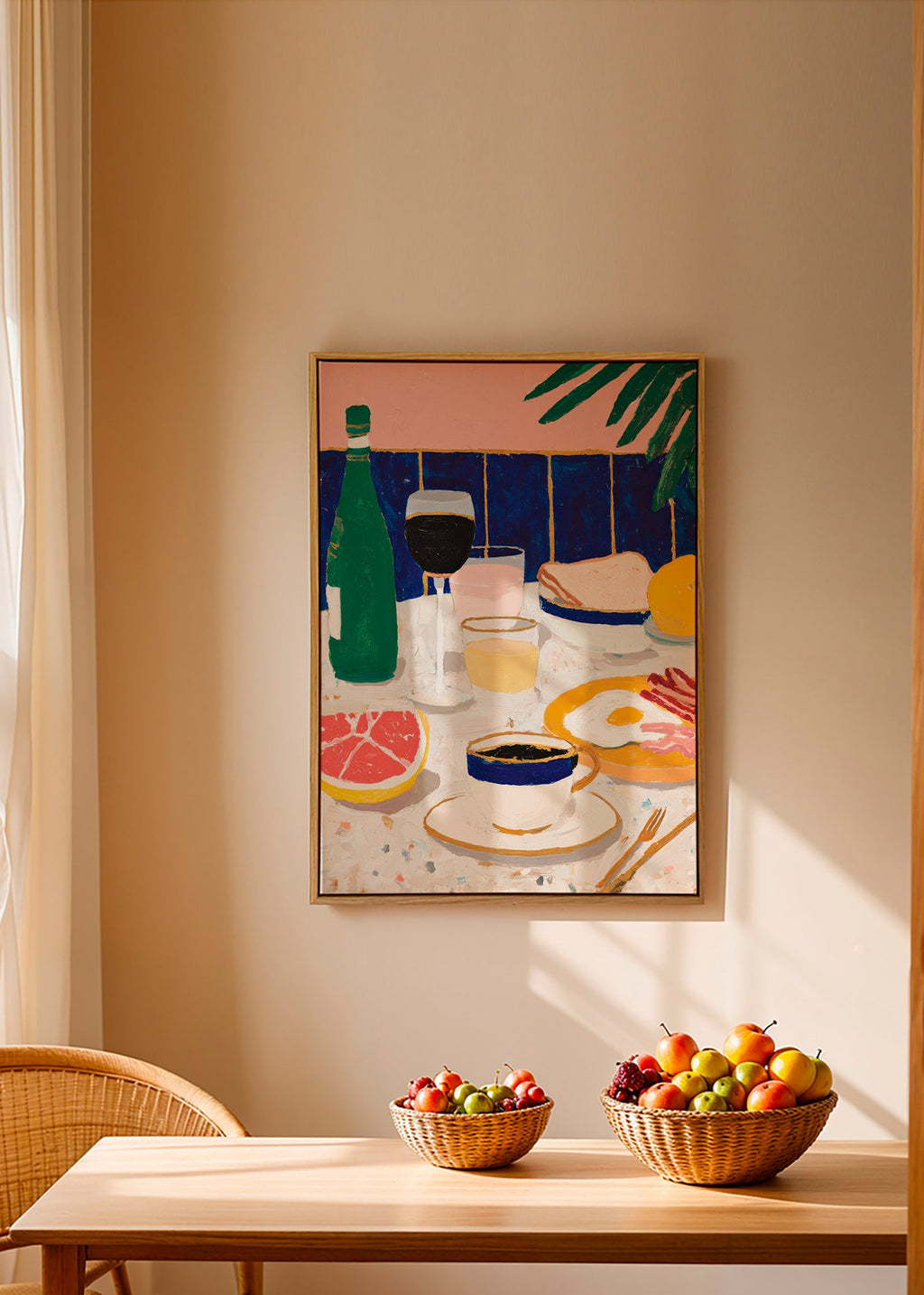 Arte da cucina: natura morta colazione con caffè e agrumi