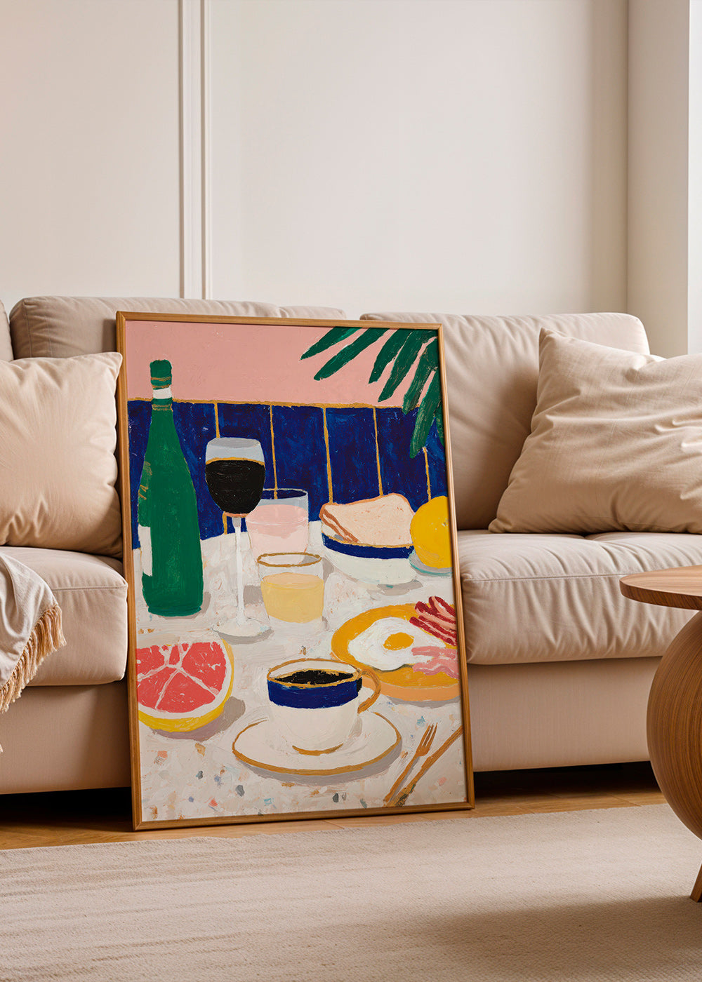 Arte da cucina: natura morta colazione con caffè e agrumi