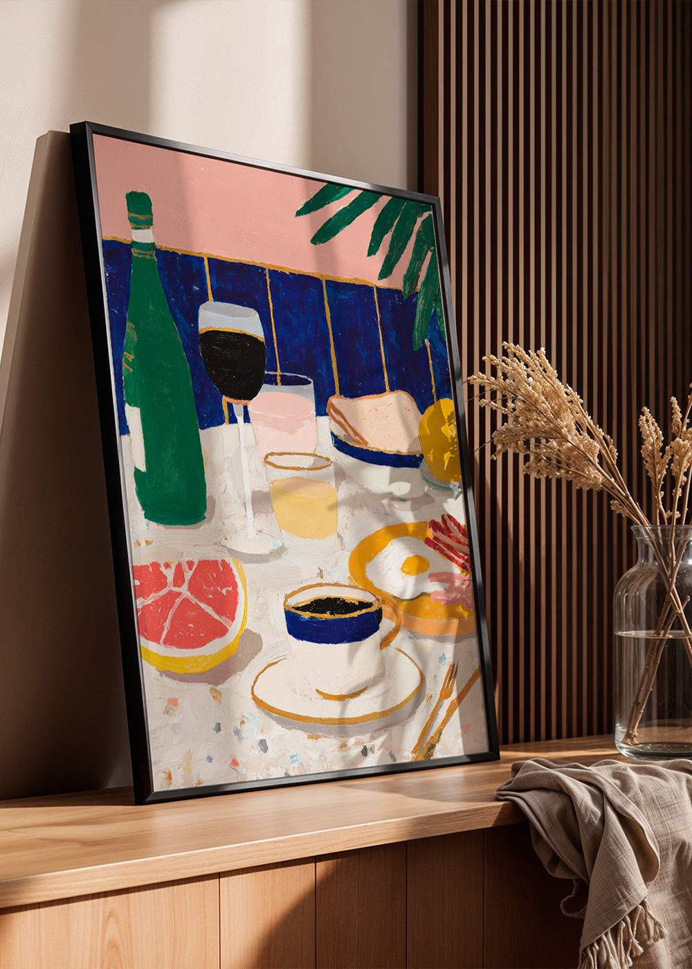 Arte da cucina: natura morta colazione con caffè e agrumi