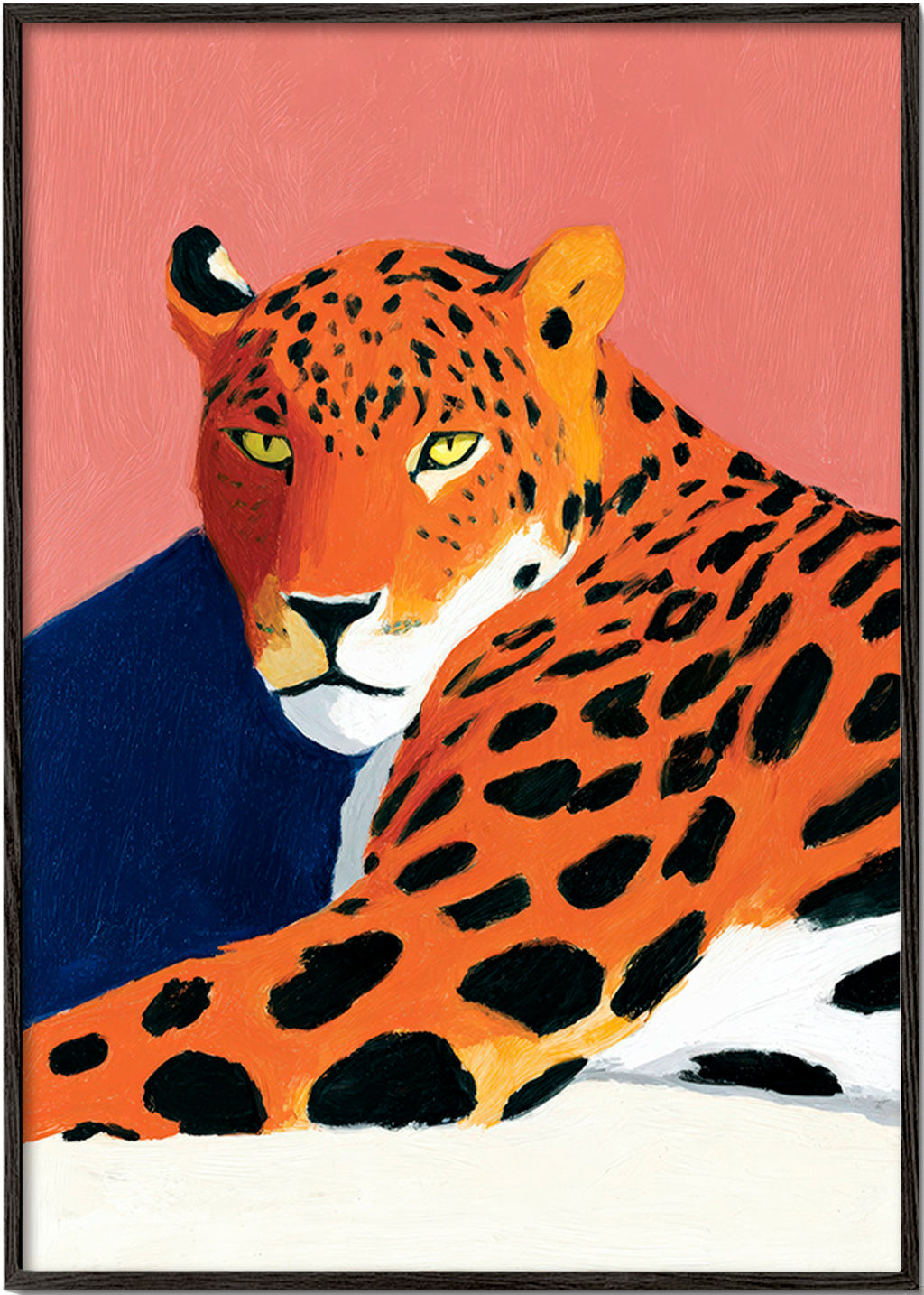 Quadro: Leopardo riposante su sfondo rosa