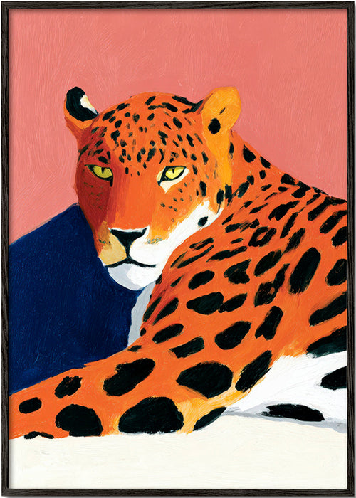 Quadro: Leopardo riposante su sfondo rosa