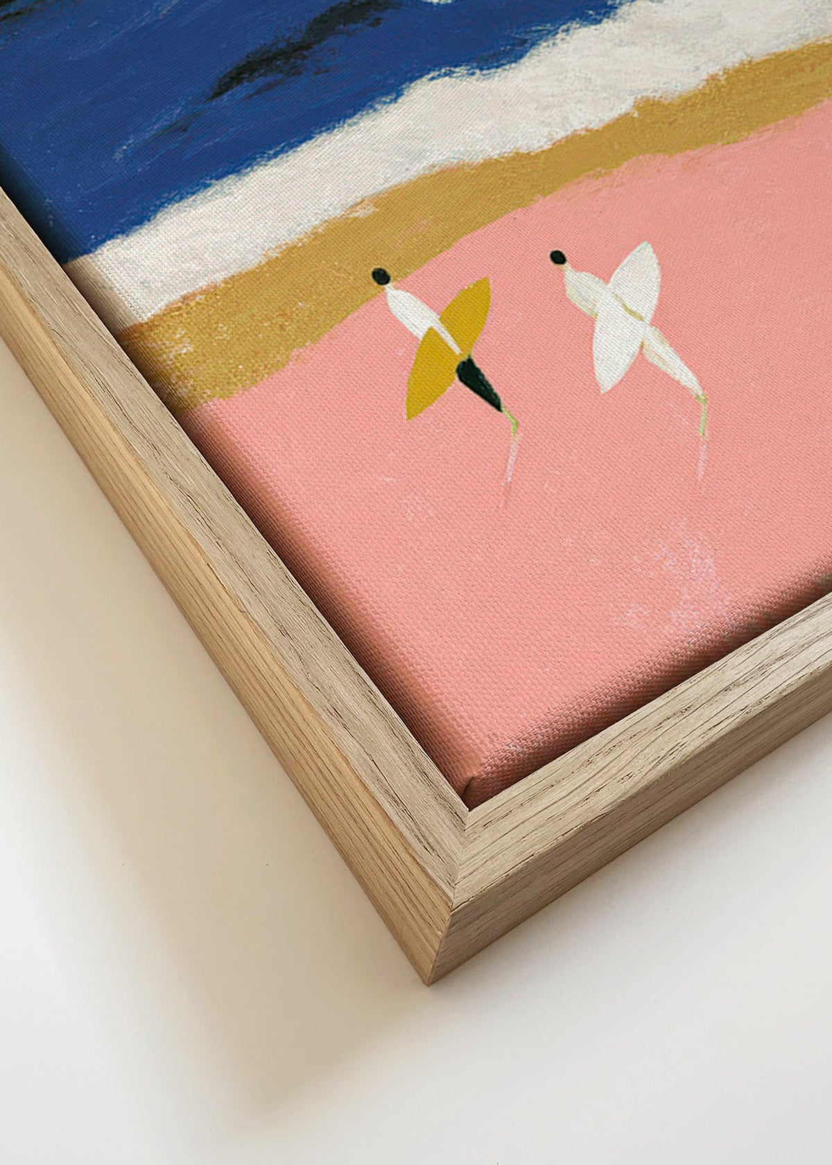 Quadro paesaggio con surfisti e sabbia rosa