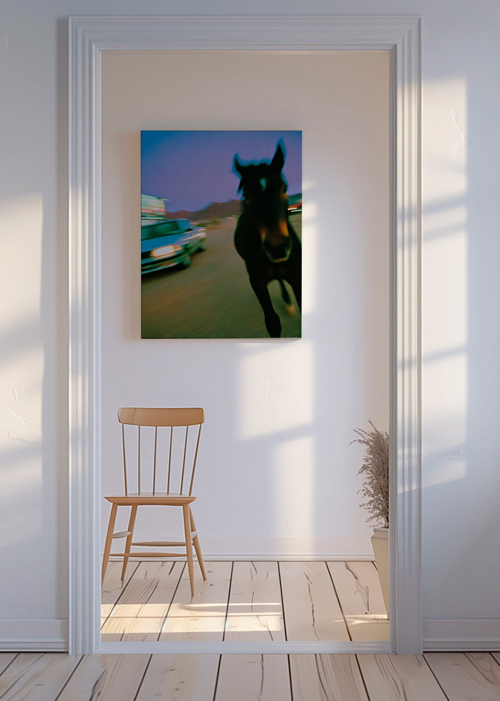 Opera cavallo in movimento al crepuscolo