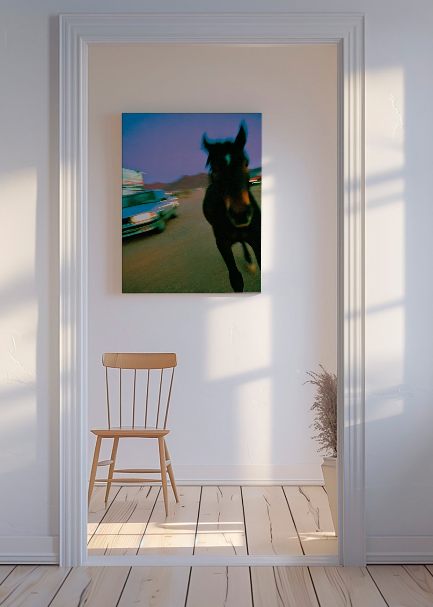 Opera cavallo in movimento al crepuscolo