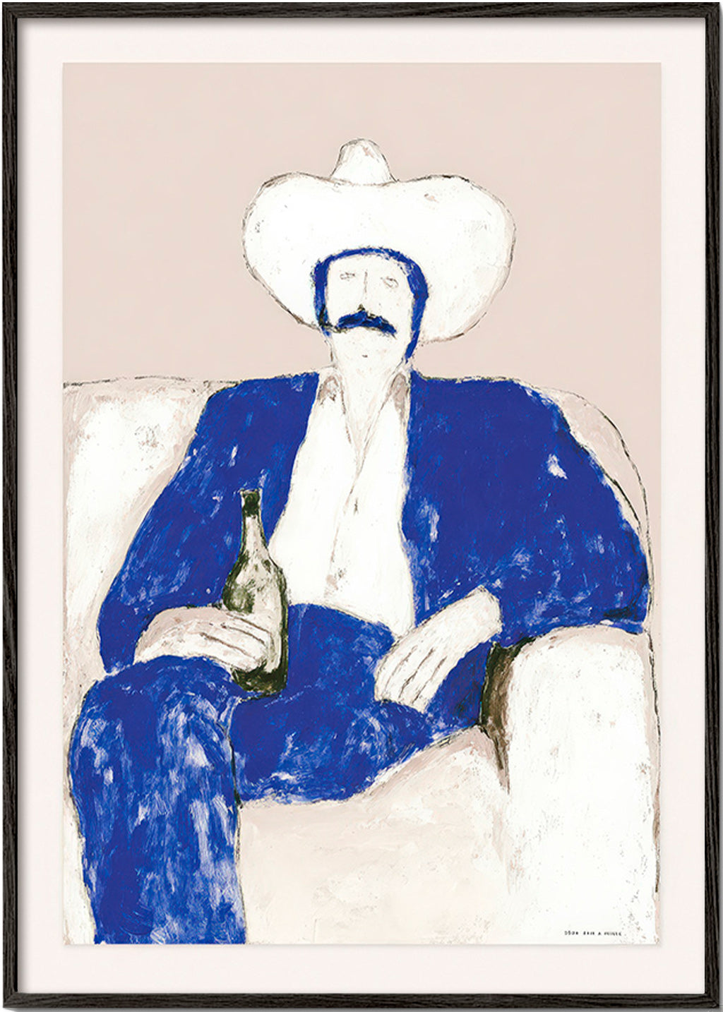 Illustrazione cow-boy blu seduto