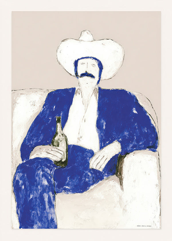 Illustrazione cow-boy blu seduto