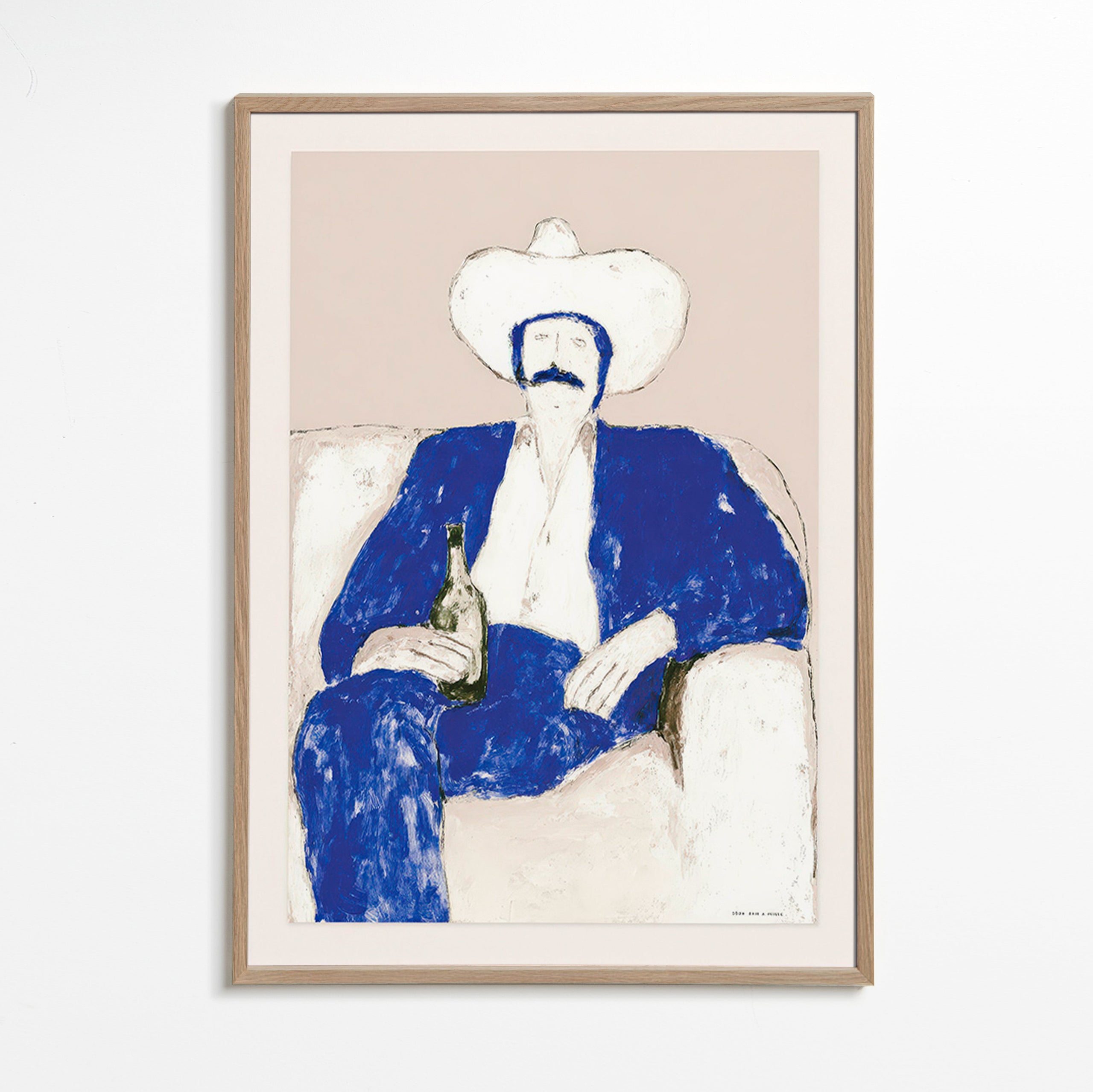 Illustrazione cow-boy blu seduto