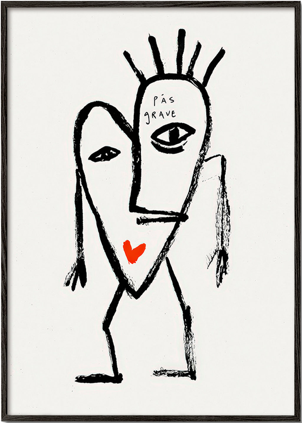 Quadro astratto volto lineare con cuore rosso