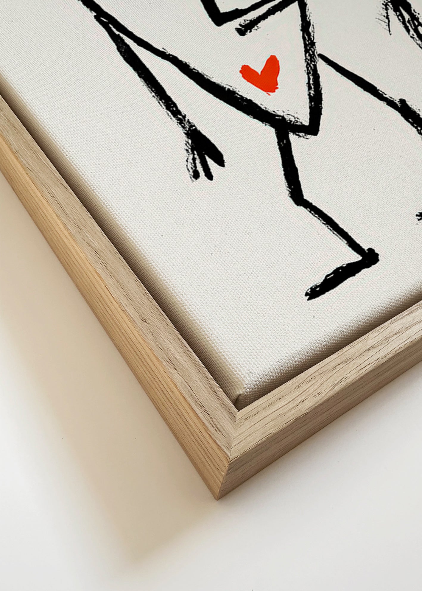 Quadro astratto volto lineare con cuore rosso