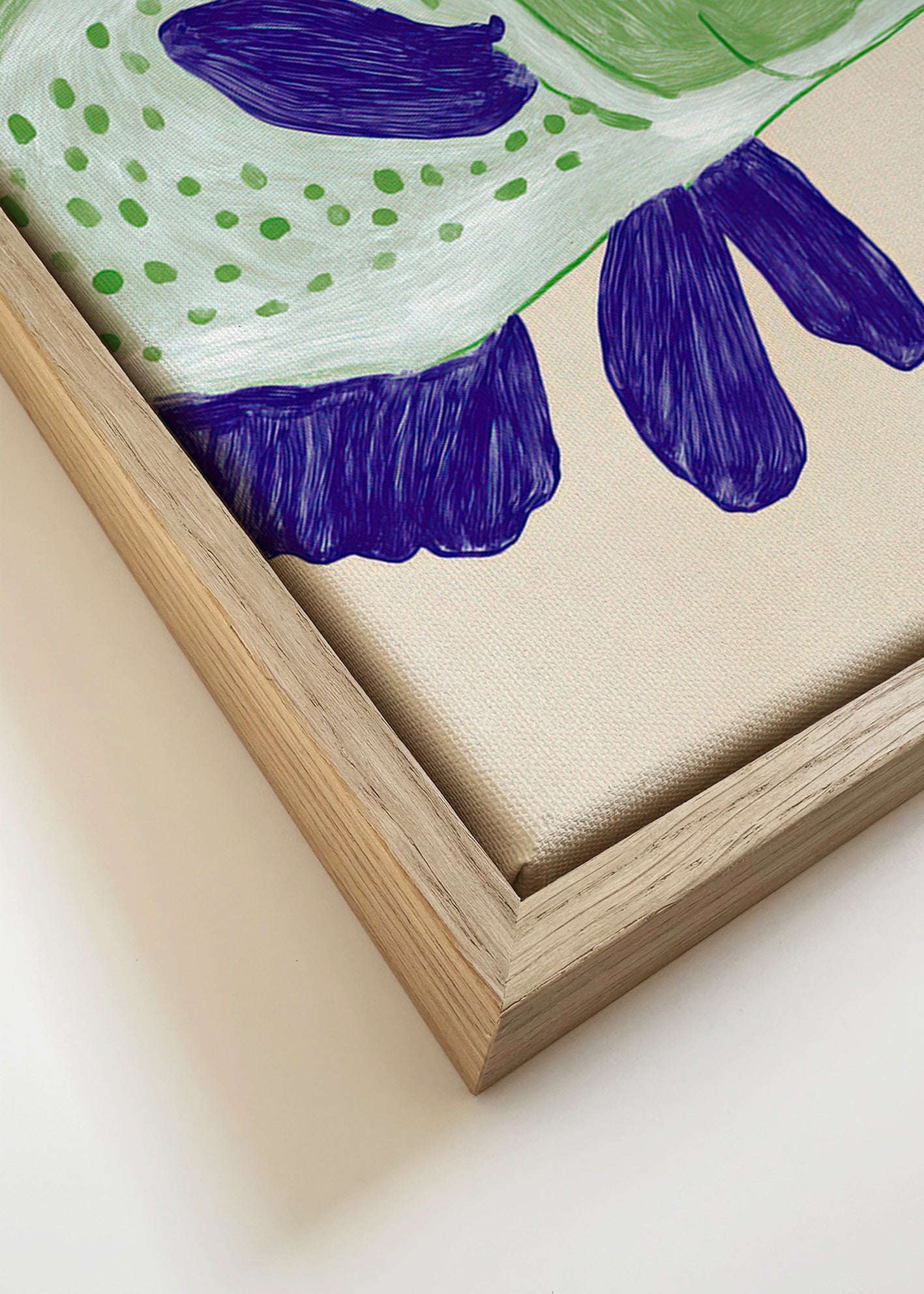 Quadro pesce verde con pennellate blu
