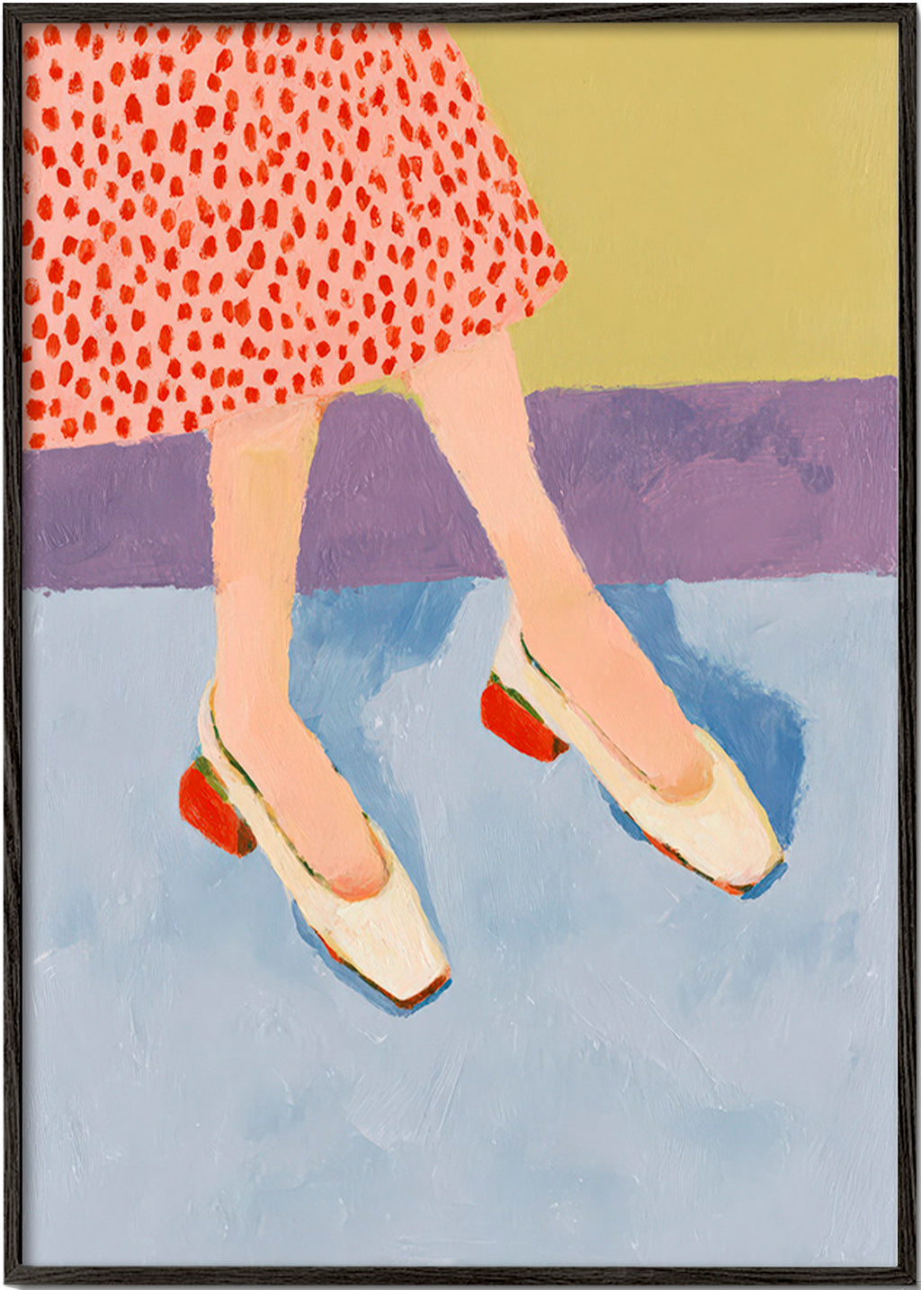 Illustrazione scarpe rosse e gonna stampata