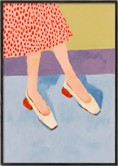 Illustrazione scarpe rosse e gonna stampata