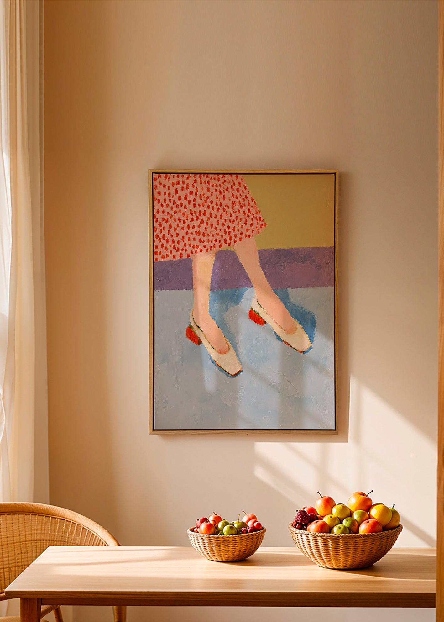 Illustrazione scarpe rosse e gonna stampata