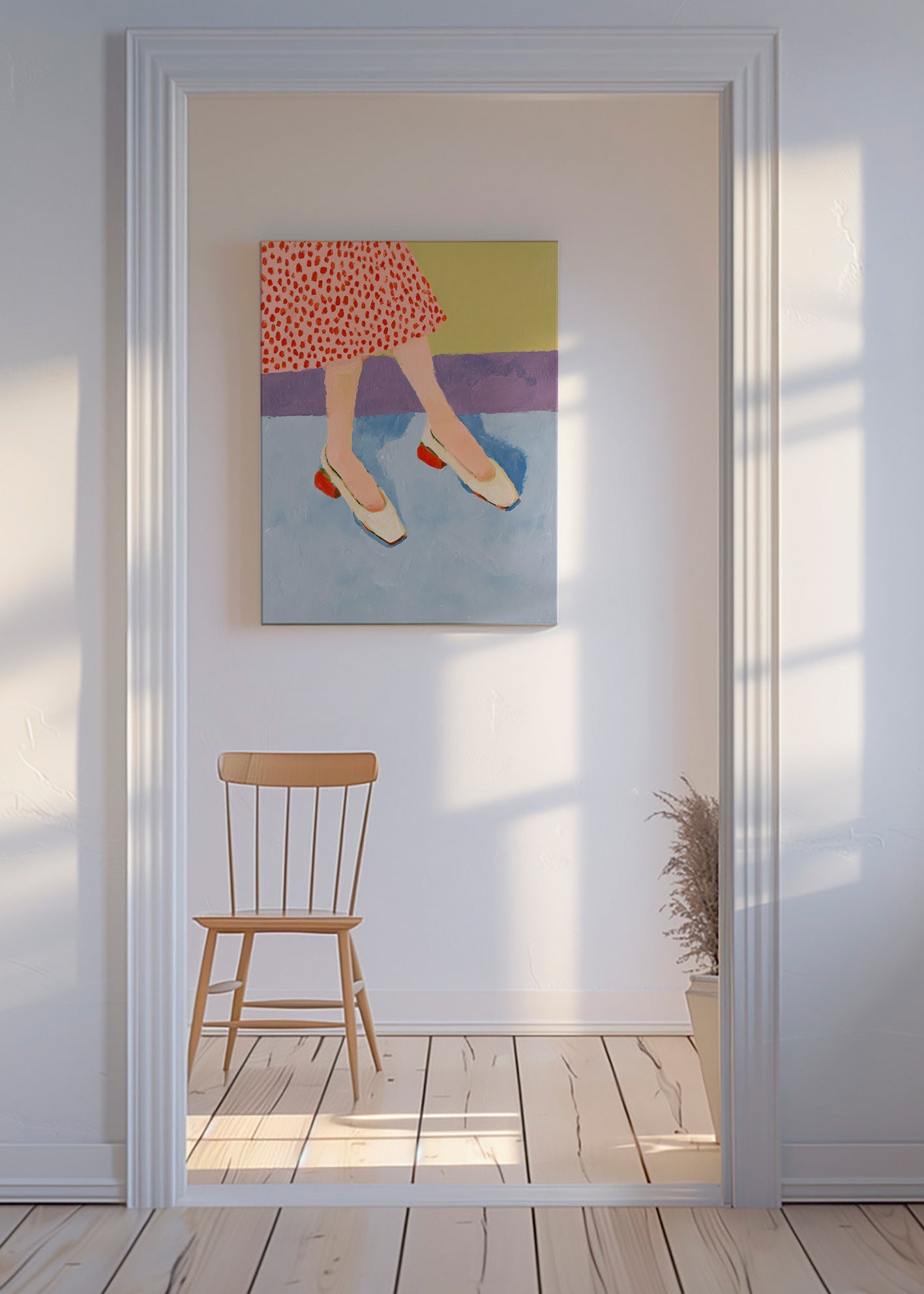 Illustrazione scarpe rosse e gonna stampata