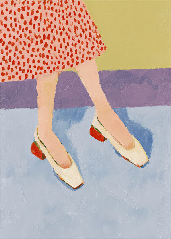 Illustrazione scarpe rosse e gonna stampata