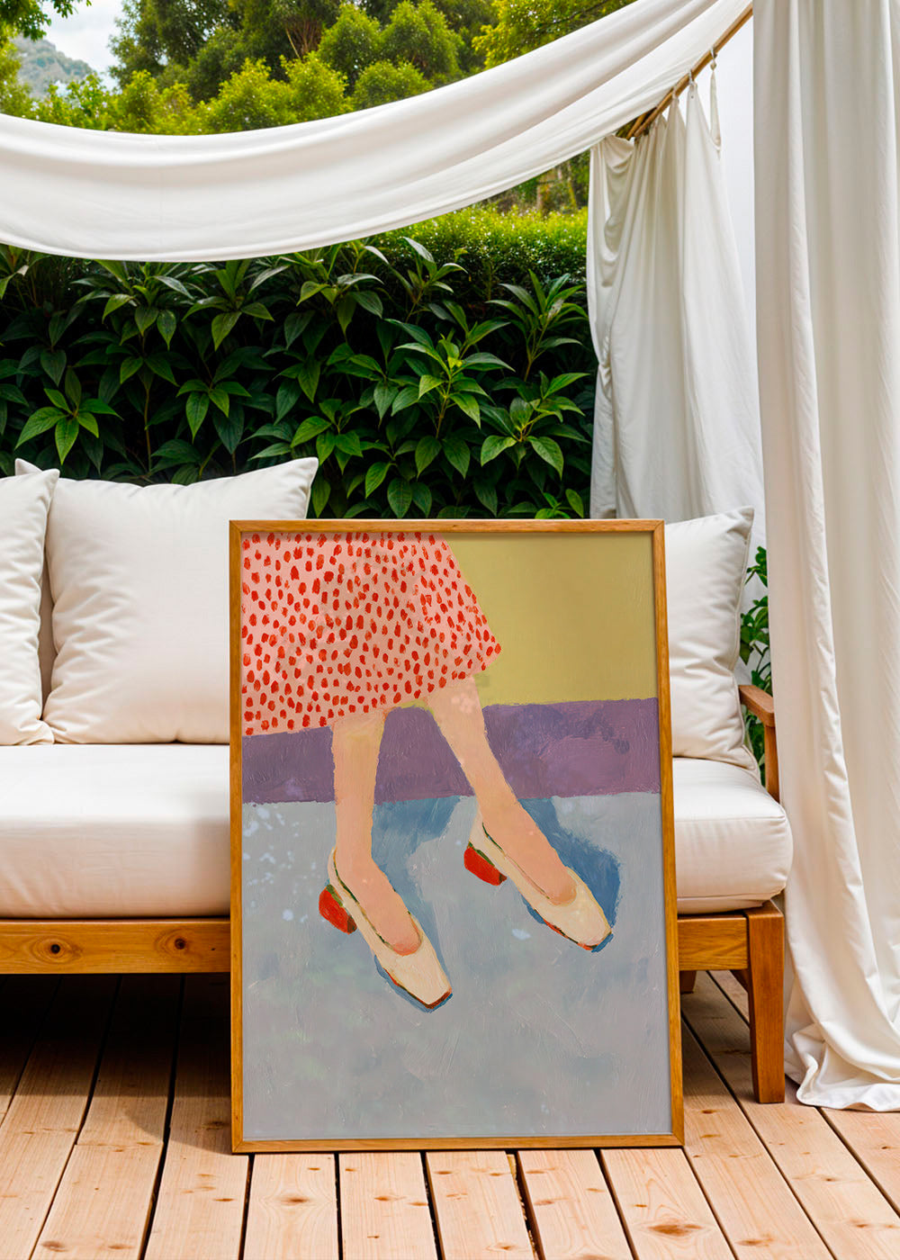 Illustrazione scarpe rosse e gonna stampata