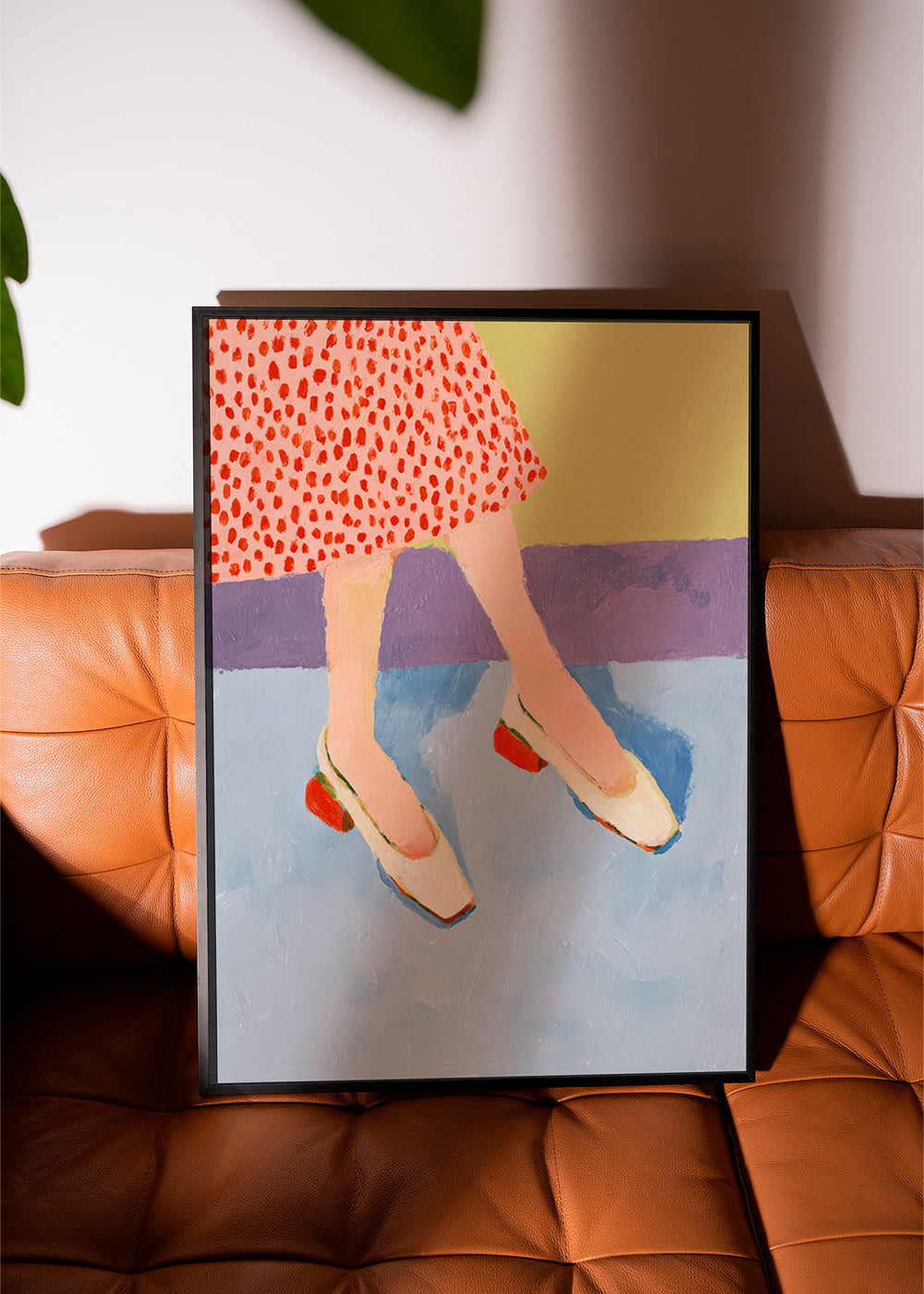 Illustrazione scarpe rosse e gonna stampata