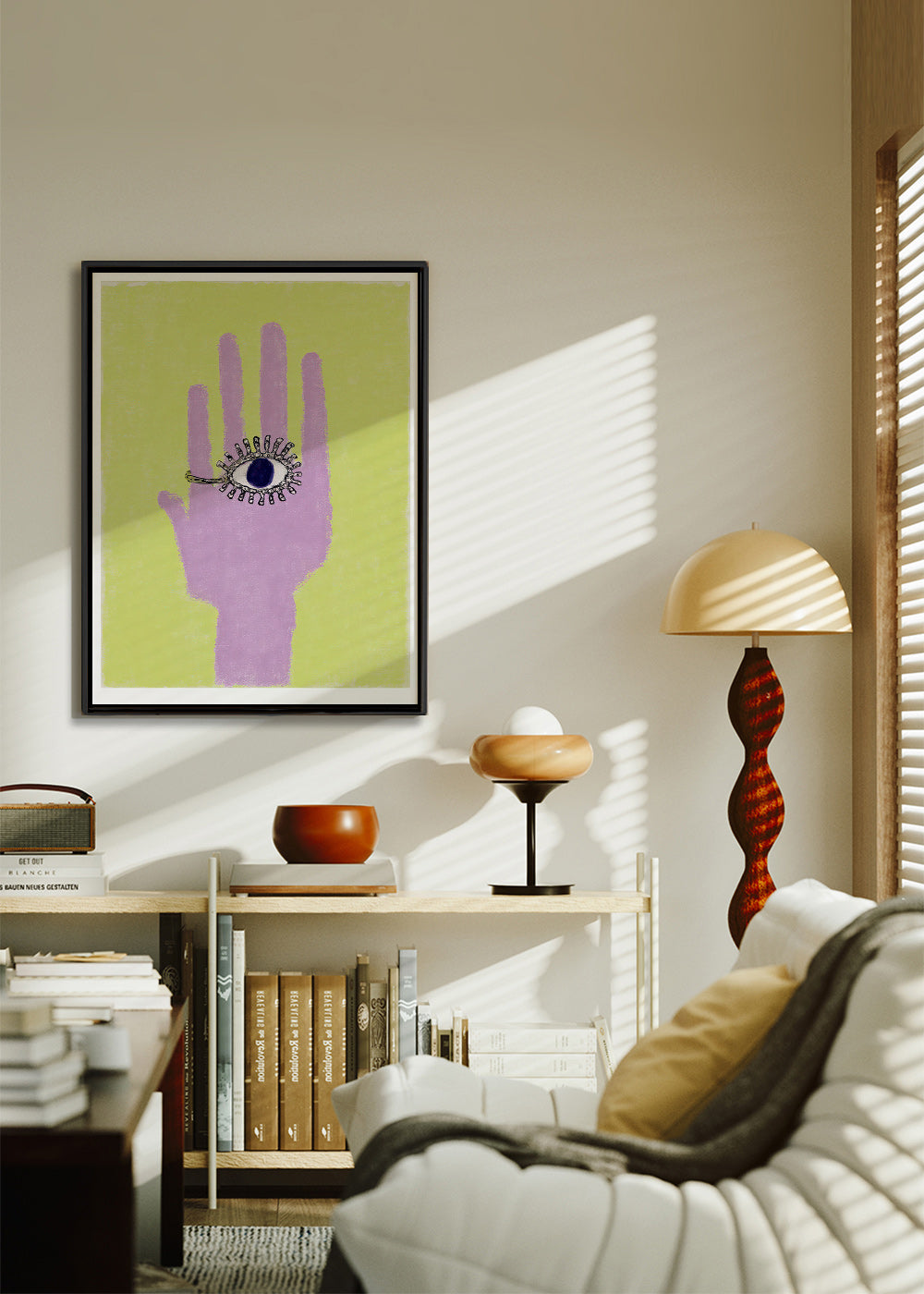 Illustrazione di mano con occhio nel palmo