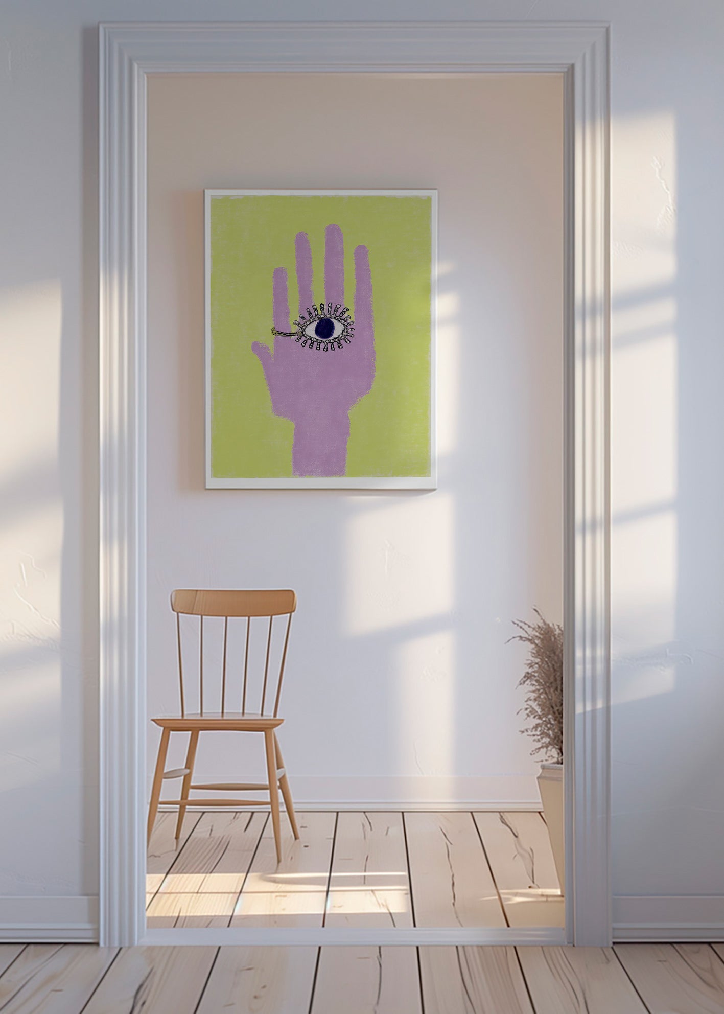 Illustrazione di mano con occhio nel palmo