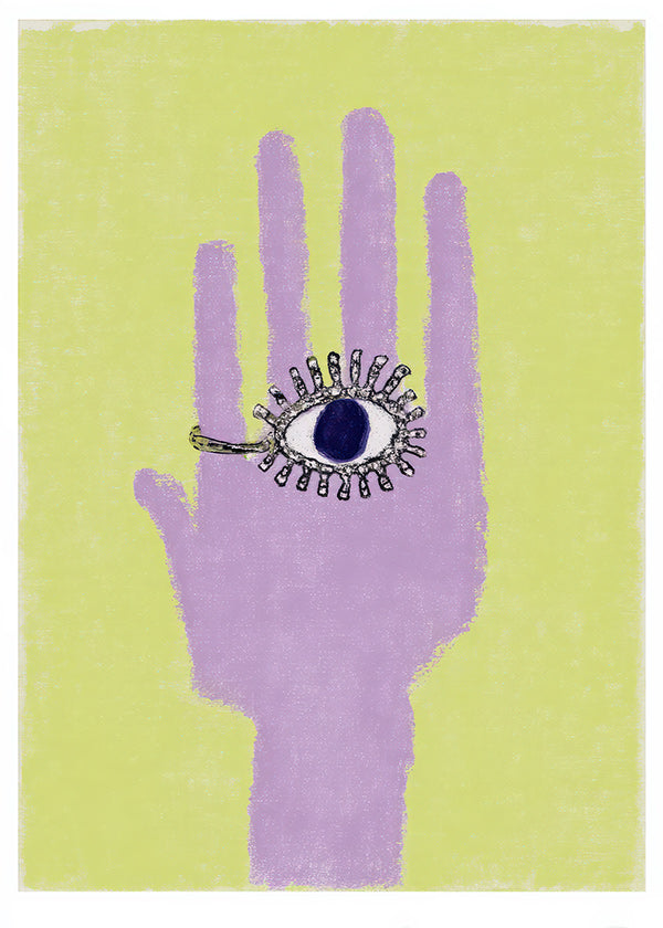 Illustrazione di mano con occhio nel palmo
