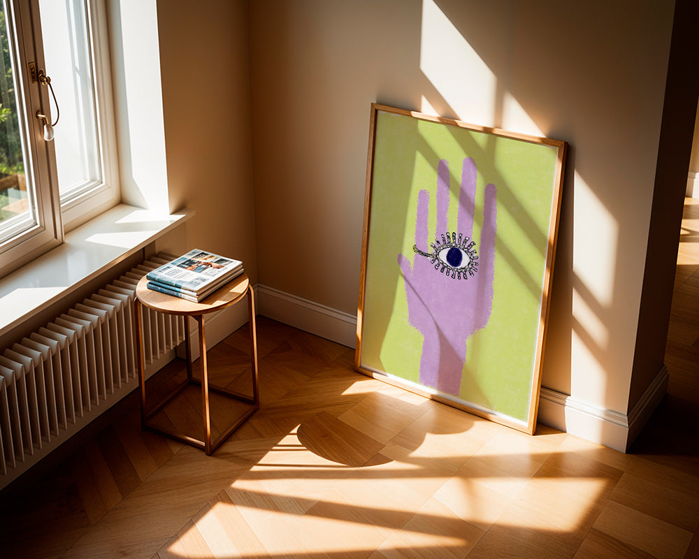 Illustrazione di mano con occhio nel palmo