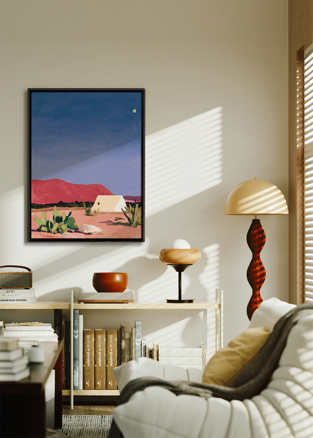 Arte paesaggistica: deserto con tenda e cactus