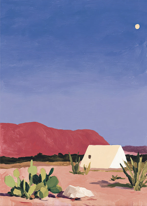 Arte paesaggistica: deserto con tenda e cactus