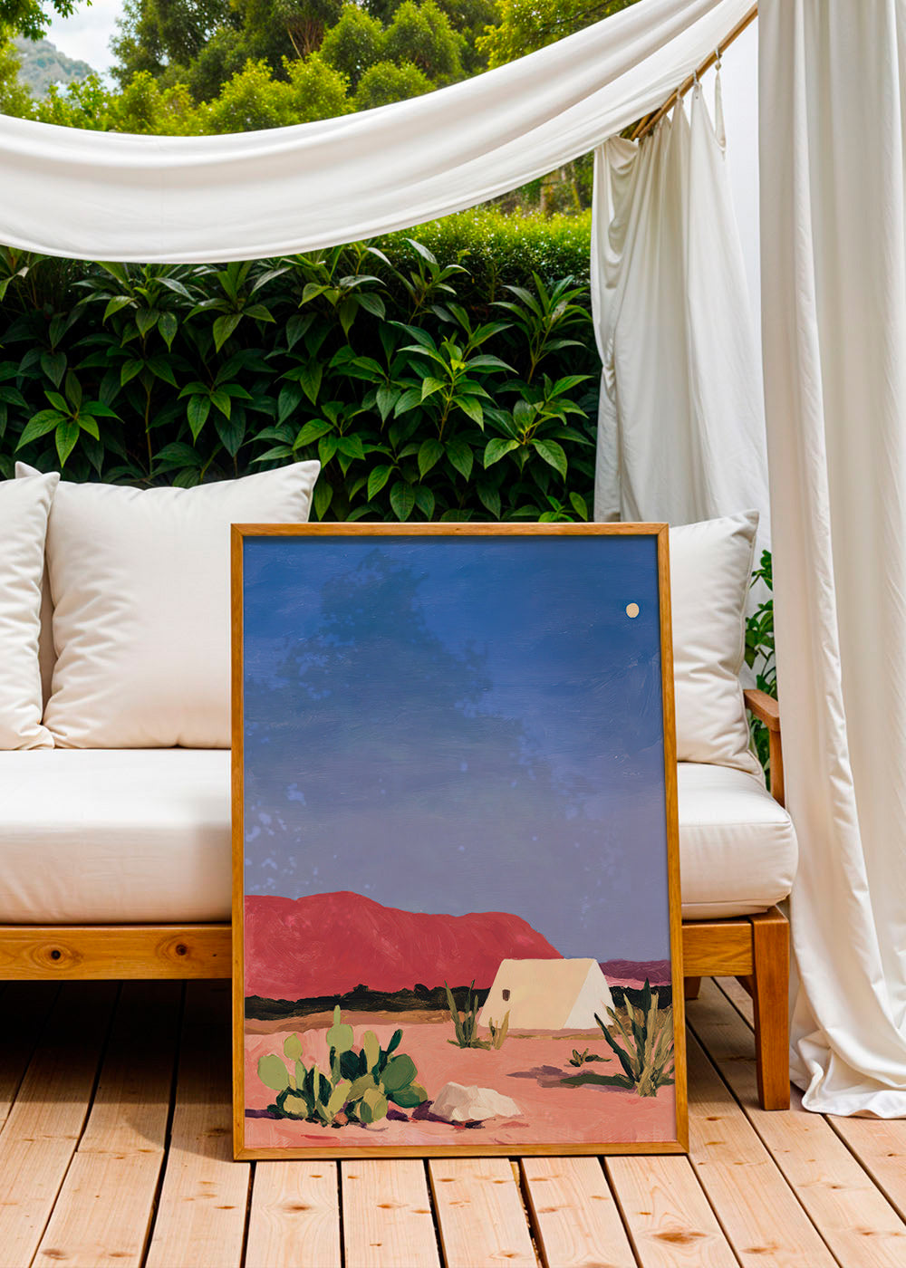 Arte paesaggistica: deserto con tenda e cactus