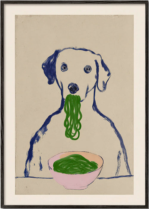 Arte da cucina: cane che mangia noodle
