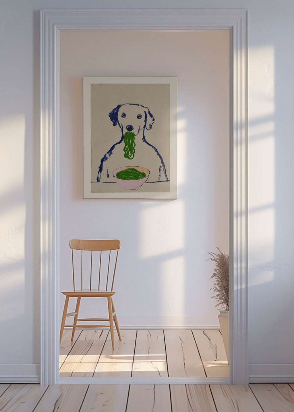 Arte da cucina: cane che mangia noodle