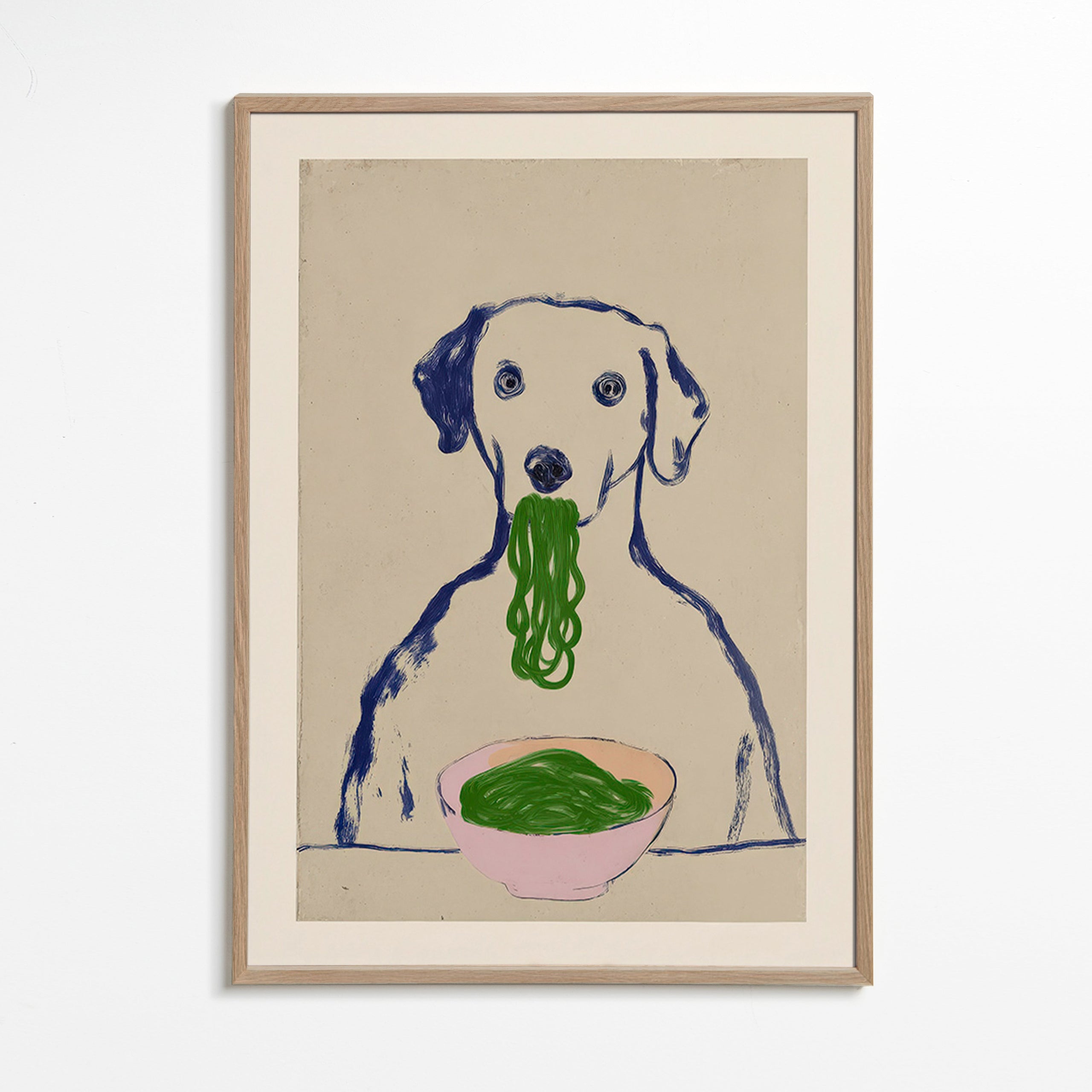 Arte da cucina: cane che mangia noodle